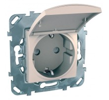 Unica Бежевый Розетка 1-ая с/з, с крышкой и защитными шторками, винт.зажим  MGU5.037.25TAZD  Schneider Electric