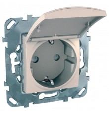 Unica Бежевый Розетка 1-ая с/з, с крышкой и защитными шторками, винт.зажим  MGU5.037.25TAZD  Schneider Electric