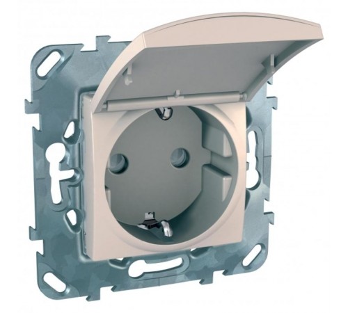 Unica Бежевый Розетка 1-ая с/з, с крышкой и защитными шторками, винт.зажим  MGU5.037.25TAZD  Schneider Electric