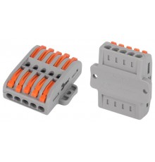 Клемма  NO-225-456 проходная с монтажной площадкой 222-2415Р с рычагами 5 полюсов 0.08-2.5/4 мм2 (упаковка 1 шт.)  Б0067945  ЭРА