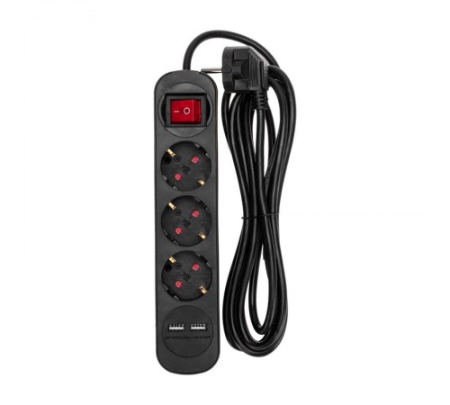 Удлинитель STANDARD 3 гнезда, 3м, 3х1,0мм, с/з, с выключателем, 2 USB, черный  13-4022  REXANT