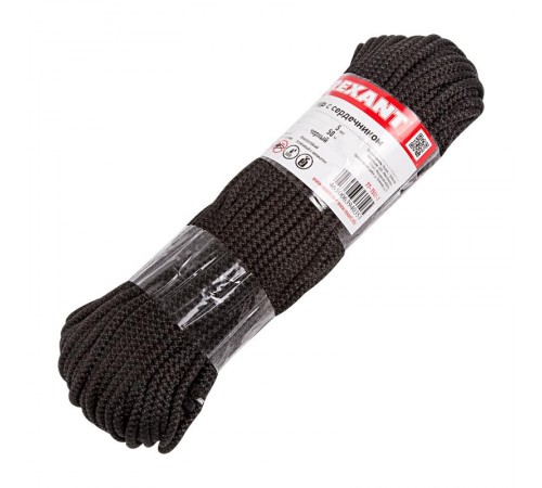 Шнур с сердечником 5 мм 50 м черный  77-1551-1  REXANT