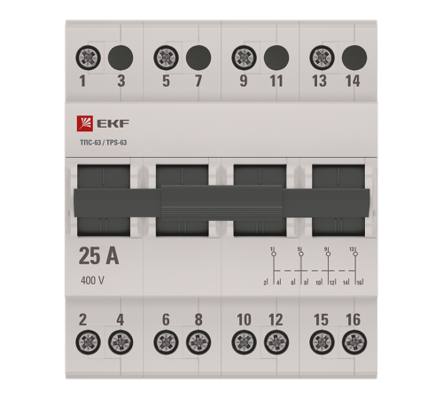 Трехпозиционный переключатель ТПС-63 4P 25А  TPS425  EKF