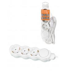 Удлинитель бытовой "Люкс" УЛ03В выкл, 3 гнезда, 5м, с/з, с з/ш, ПВС 3х1мм2 16А/250В бело-серый  SQ1303-0132  TDM