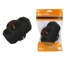 Блок на 3 гнезда с выключателем с индикацией: 1x2П+3 16А+2х2П 2,5А под плоскую вилку 250B черный  SQ1806-0302  TDM