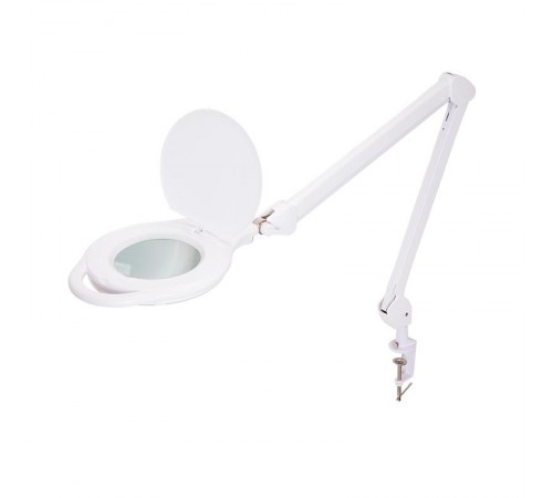 Лупа на струбцине , круглая, 5D, с подсветкой 96 LED, теплый и холодный свет, белая  31-0535  REXANT