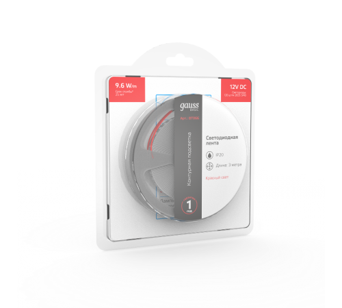 Лента светодиодная Basic LED 2835/120 12V 9,6W/m 624lm/m красный 8mm IP20 3m 1/100  BT066  Gauss