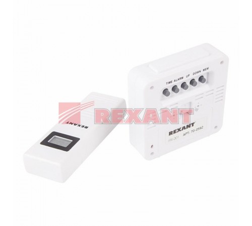 Электронный термометр с часами и беспроводным выносным датчиком  70-0592  REXANT