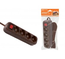Удлинитель бытовой  У04В выключатель, 4 гнезда, 3метра,2П+3, ПВС 3х1мм2 "Эко" (бук) 16А/250В  SQ1303-3111  TDM