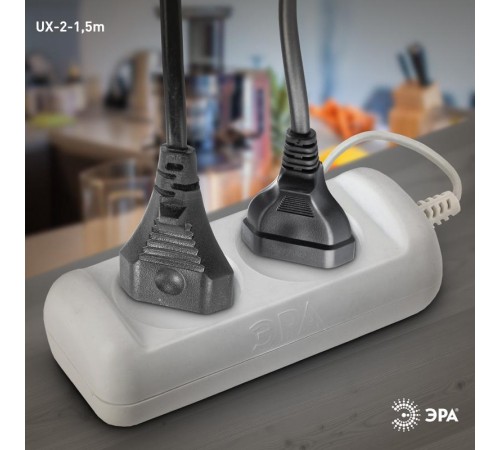 Удлинитель Россия UX-2-1,5m Удлин-ль без заземл, 2x0.75мм2, ШВВП, 2гн, 1,5м  Б0038557  ЭРА