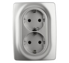 12-2106-03  Розетка 2-ая с заземлением, 16A-250В, IP20, Эра12, алюминий  Б0031230  ЭРА