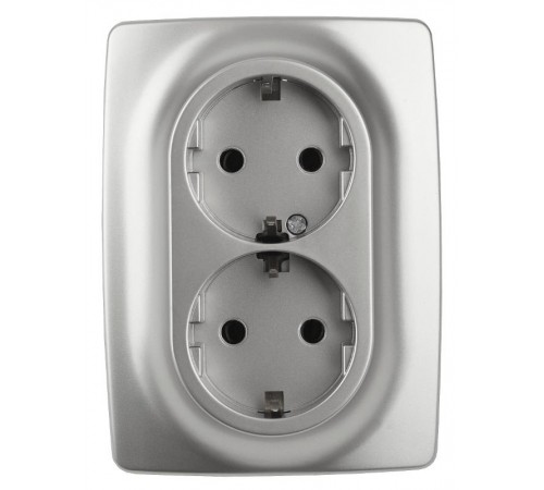12-2106-03  Розетка 2-ая с заземлением, 16A-250В, IP20, Эра12, алюминий  Б0031230  ЭРА
