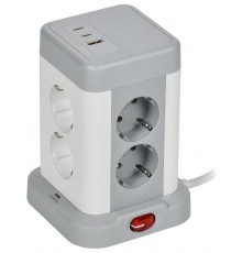 DOMINIC Удлинитель У08K 1,5м 3х1мм2 USB A+C 20Вт сер  DN-YP30-16-08-01-ZKU-K41  IEK