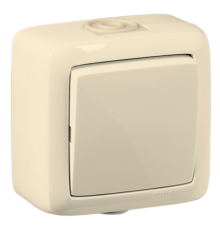 Выключатель открытой установки, одноклавишный, брызгозащищенный, цвет слоновая кость  ВА10-211-01  HEGEL