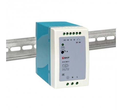 Блок питания на дин рейку 100Вт,Uвх ~ 220 В AC m, Uвых - 12 В DC постоянного тока DR-M-100W-12 EKF