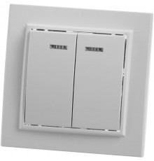 PSW10-9002-01 Выключатель 2-клавишный с индикатором, 250В, 10А, серия Эрна, белый  39042  STEKKER