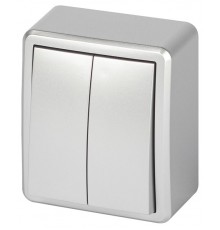 Выключатель ЭРА Эксперт 11-1204-03 двойной 10АХ-250В IP20 ОУ Алюминий  Б0063035  ЭРА