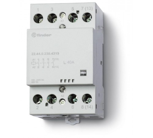Модульный контактор; 4NO 40А; контакты AgSnO2; катушка 24В АС/DC; ширина 53.5мм; степень защиты IP20; опции: мех.индикатор; упаковка 1шт.