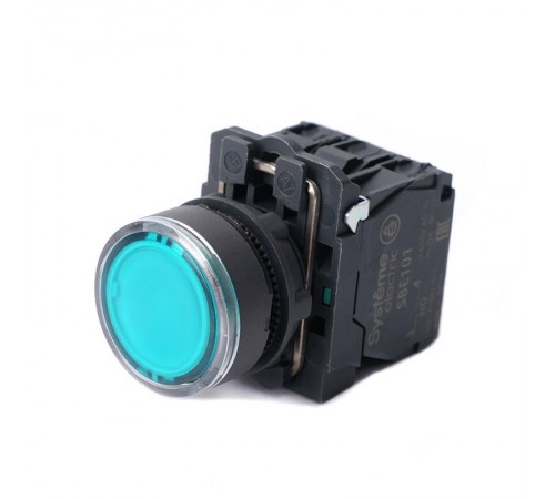 Кнопка SB5 с подсвет в сборе модуль 22мм зеленая пластик 230-240ВAC 1НО+1НЗ  SB5AW33M5  SE