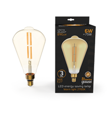 Лампа светодиодная LED Vintage Filament Straight ST164 6W E27 164*297mm Amber 890lm 2700K 1/6  157802118  Gauss