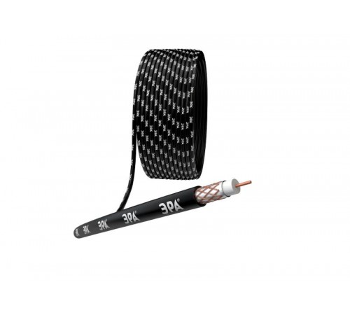 ЭРА Кабель коаксиальный RG-6U, 75 Ом, Cu/(оплётка Cu 64%), PE, цвет чёрный, бухта 100 м  Б0044604  ЭРА