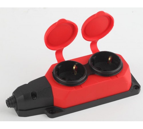 K-2e-RED-IP44 ЭРА Колодка каучуковая с/з 2гн 16A IP44 красная  Б0044551  ЭРА