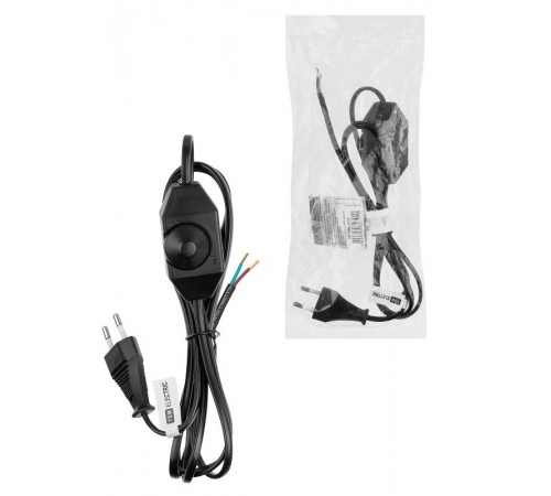 Шнур с плоской вилкой и светорегулятором "Народный" ШВВП 2х0,5 мм2, 1,5м, черный  SQ1305-0050  TDM