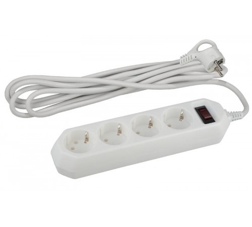 Сетевой фильтр USF-M-4es-1.5m-W   (белый) с заземл, 3x0,75мм2, с выкл, 4гн, 1.5м (20/800) Б0019741  ЭРА