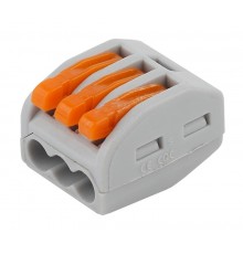 Строительно-монтажная клемма СМК NO-222-23 модель 413 с рычагом 3 отверстия 0.08-2.5мм2 (уп.2шт.)  Б0033397  ЭРА