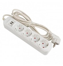 Удлинитель "Эксперт" 4 гнезда 2 метра 16А/3,5кВт с 2 USB 2,1А ПВС 3х1  UBA16-2USB-4-02i  EKF