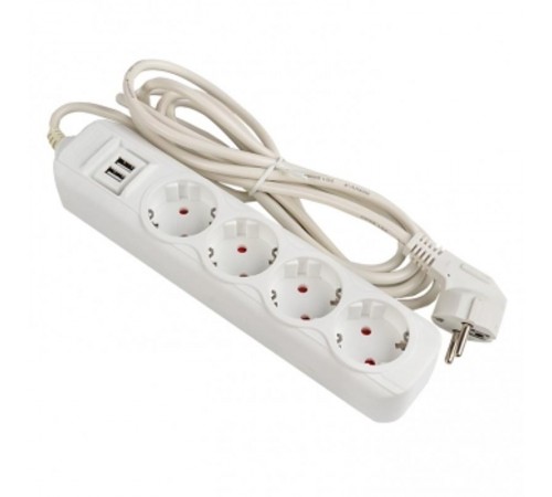 Удлинитель "Эксперт" 4 гнезда 3 метра 16А/3,5кВт с 2 USB 2,1А ПВС 3х1  UBA16-2USB-4-03i  EKF
