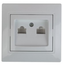 1-304-01 Intro Розетка информационная 2xRJ45, СУ, Plano, белый  Б0043241  Intro