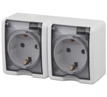 Розетка 11-2404-01  2-ая с заземлением IP54, шторки, 16АХ-250В, ОУ, Эксперт, Белый Б0020718  ЭРА