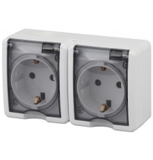 Розетка 11-2404-01  2-ая с заземлением IP54, шторки, 16АХ-250В, ОУ, Эксперт, Белый Б0020718  ЭРА