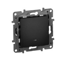 Etika Антрацит Выключатель 1-клавишный с подсветкой/индикацией, автозажимные клеммы, 10 AX, 250 В  672603  Legrand