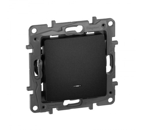 Etika Антрацит Выключатель 1-клавишный с подсветкой/индикацией, автозажимные клеммы, 10 AX, 250 В  672603  Legrand