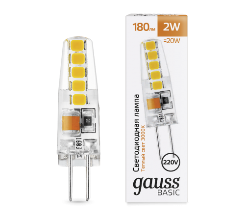 Лампа светодиодная   Basic G4 AC220-240V 2W 180lm 3000K силикон LED 1/20/200  1169712  Gauss