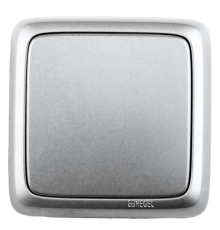 Выключатель открытой установки, одноклавишный, с изолирующей пластиной, цвет серебро  ВА10-113-06  HEGEL