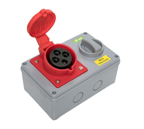 Розетка с блокировкой и выключателем 1424 3Р+РЕ 32А 380В IP44 EKF  ps-1424-32-380  EKF