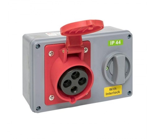 Розетка с блокировкой и выключателем 1424 3Р+РЕ 32А 380В IP44 EKF  ps-1424-32-380  EKF