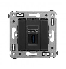 USB 3.0 розетка одинарная в стену, тип А-А, "Avanti", "Черный матовый"  4412303  DKC