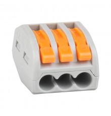 Клемма строительно-монтажная OptiKit СМК 222-413 с рычагом 3 отверстия 0,2-2,5(4,0)мм2  351063  КЭАЗ