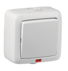 Выключатель открытой установки, одноклавишный, с индикацией, брызгозащищенный, цвет белый  ВА10-212  HEGEL