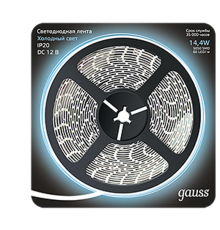 Лента светодиодная 5050/60-SMD 14.4W  12V DC холодный белый (блистер 5м)  312000314  Gauss