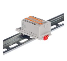 Блок распределительный с верт. адаптером на рейки  15/35мм, зажим push-in, 1 ввод 6 кв.мм, 12  подкл. 2,5 кв.мм, серый  DTP1-112-104SPUG-V  DKC