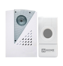 Звонок беспроводной ЗБ-7 32 мелодии 120м с кнопкой IP44 бело-серый  4690612013350  IN HOME