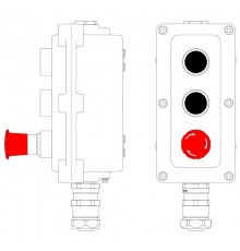 Взрывонепроницаемый пост управления из алюминия LCSD-03-B-MC-P1B(11)x1-P1B(11)x1-P6R(11)x1-PCMB-KAEPM3MHK-20  LCSD21000134  DKC