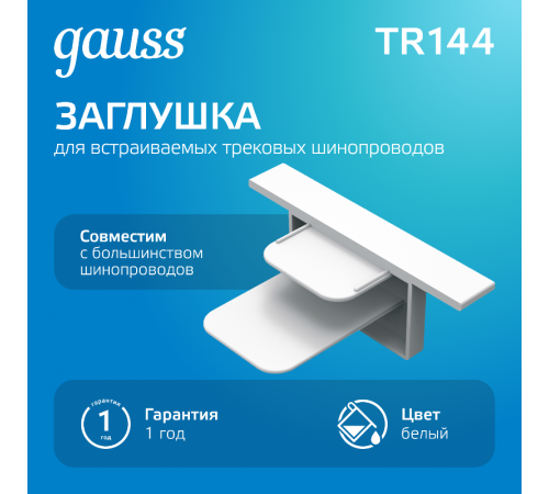 Заглушка для встраиваемого трекового осветительного шинопровода белый  TR144  Gauss