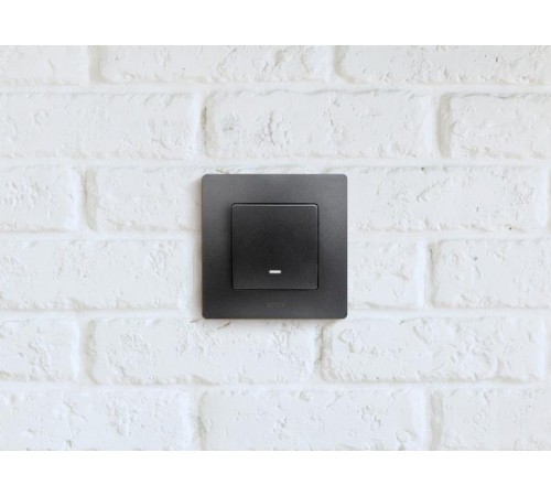 Etika Антрацит Выключатель 1-клавишный с подсветкой/индикацией, автозажимные клеммы, 10 AX, 250 В  672603  Legrand