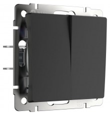 W1122008/ Электроустановочные изделия - Выключатель двухклавишный проходной (черный матовый)  a051621  Werkel